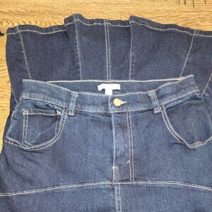 Eva Mendes NY & Co. Dark Wash Denim Skirt With Stitch Details-Fit and Flare